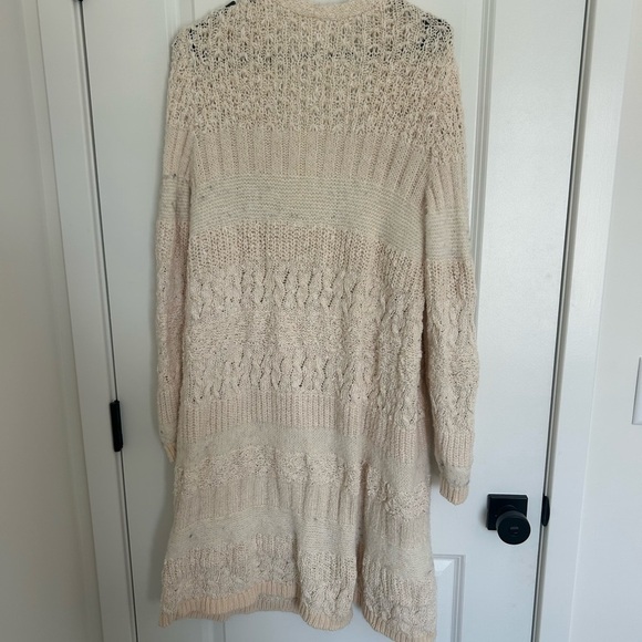 Anthropologie Textured Duster Cardigan Medium Ivory Open Style - Picture 6 of 6